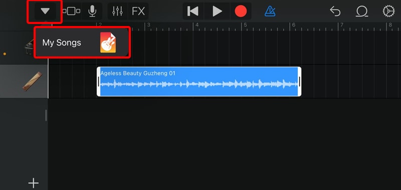Tap the downward arrow and select My Songs