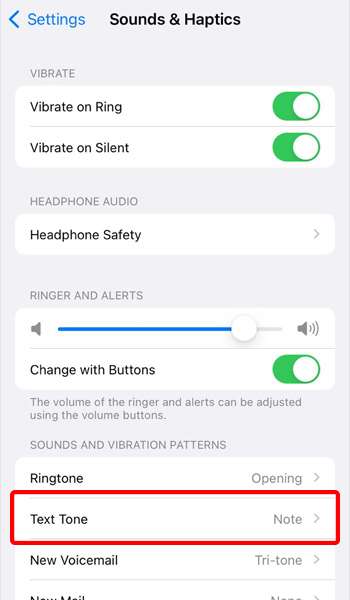 Open Text Tone setting