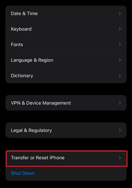 choose transfer or reset iphone