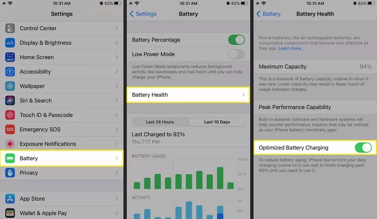 enable optimaized battery charging