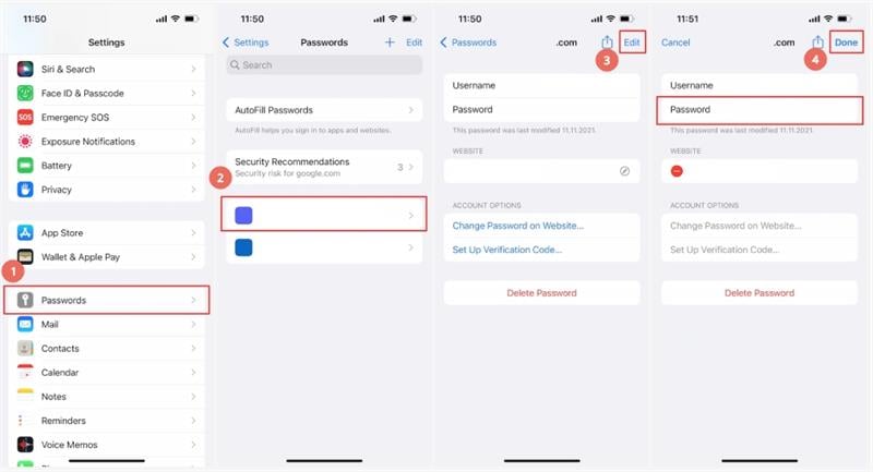 edit password on iphone