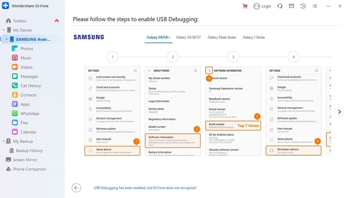 user interface of dr fone manager