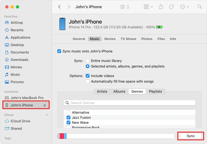 sync iphone to computer on finder