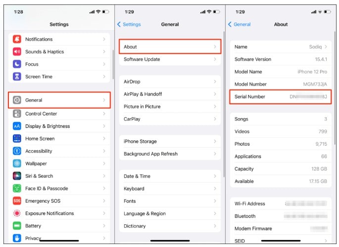 find imei number through settiings