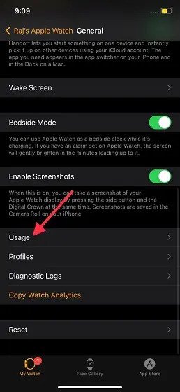 the usage settings