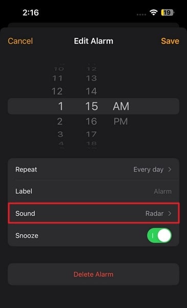 change the alarm sound