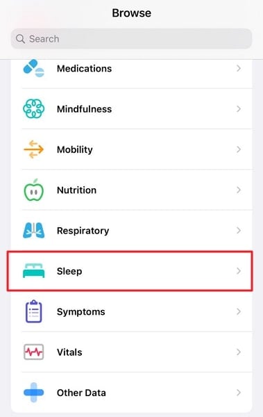 access the sleep settings