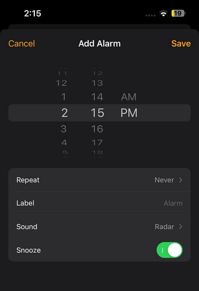 create a new alarm