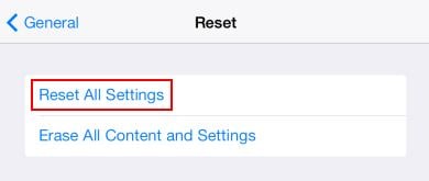 reset all settings ipad