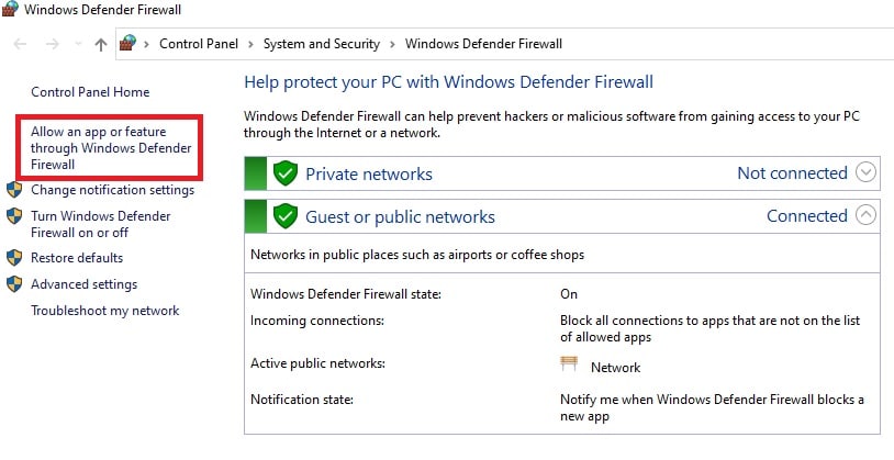 allow an app through firewall