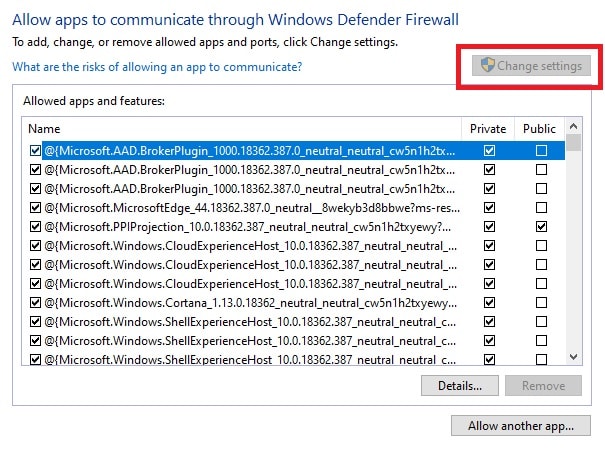 changing firewall settings