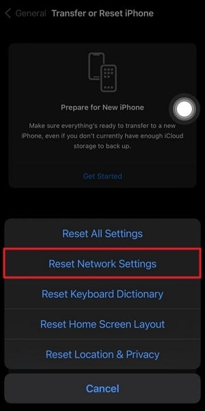 choose reset network settings