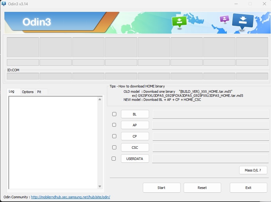 samsung odin software interface