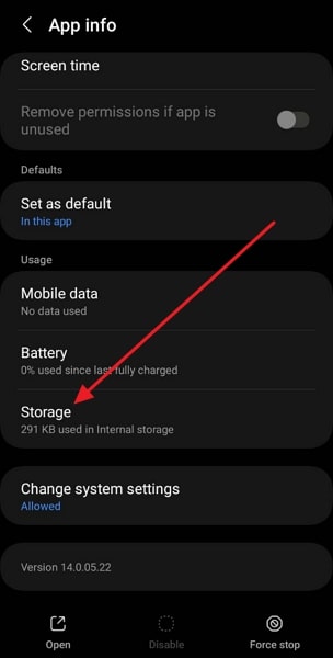 tap on storage option