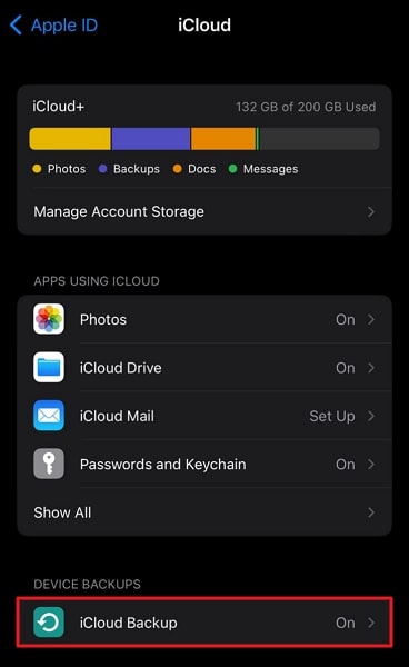 tap on icloud backup