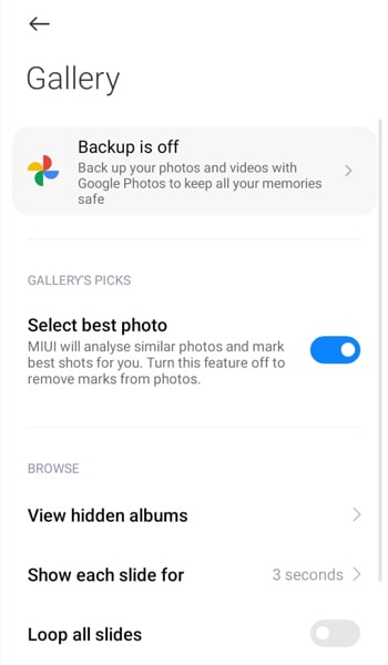 Select View hidden albums on the setting