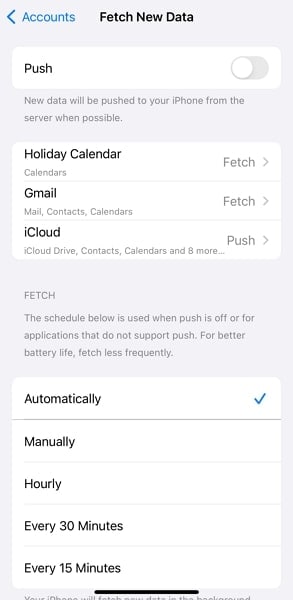 set manage push email settings