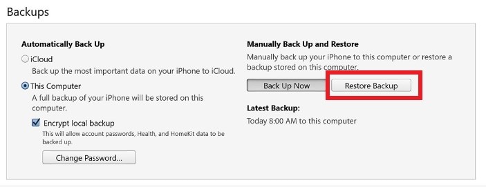 itunes restore backup