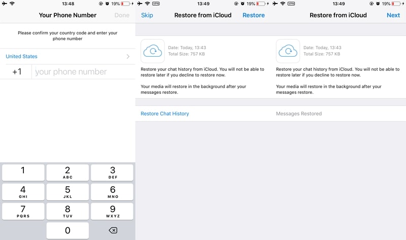 restore the whatsapp icloud backup