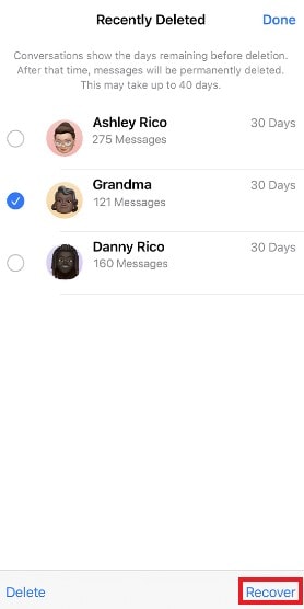 recover recently deleted messages