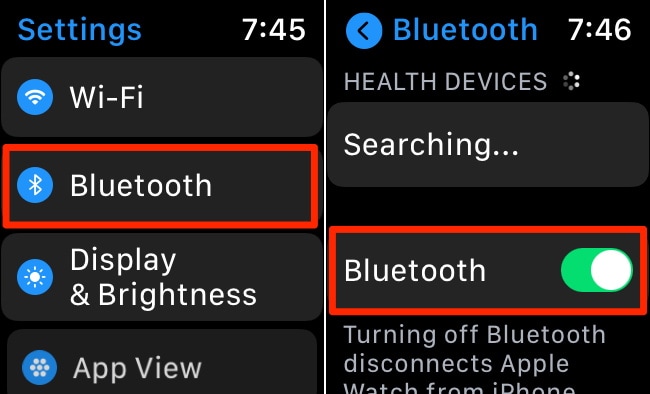 enbale bluetooth on apple watch