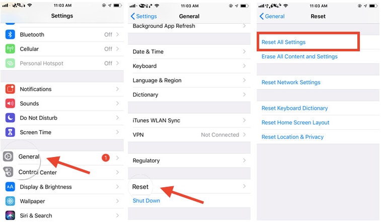 reset all settings iphone