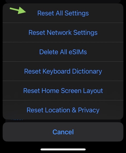 iphone reset all settings