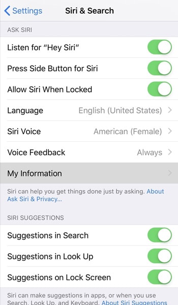 Customizing settings for Siri.