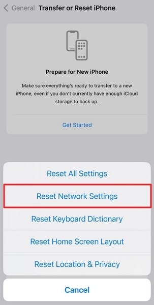 choose reset network settings