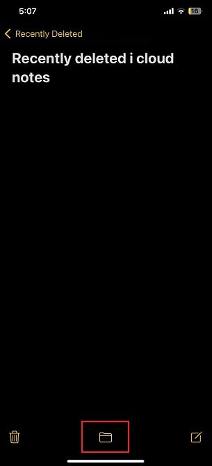 click folder icon to recover note