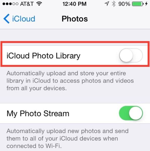 setup iphone icloud photo library