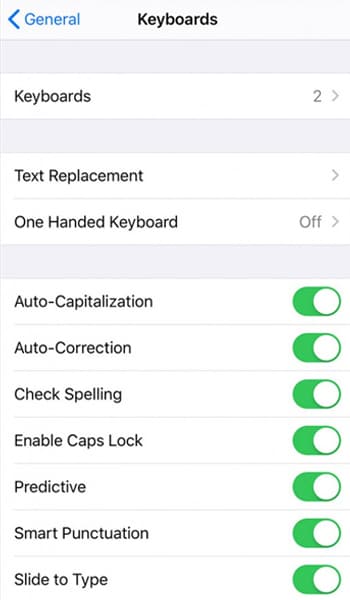 Enabling auto-correction on iPhone.