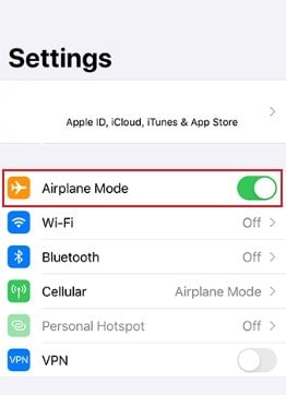 turn on airplane mode settings