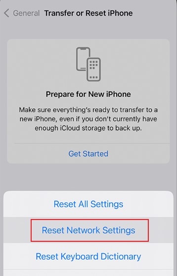 reset network settings iphone