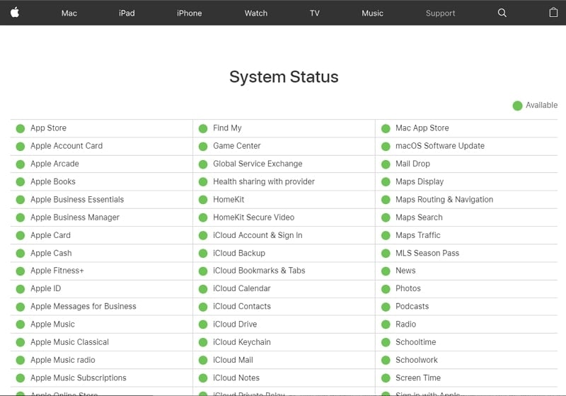 check icloud server status