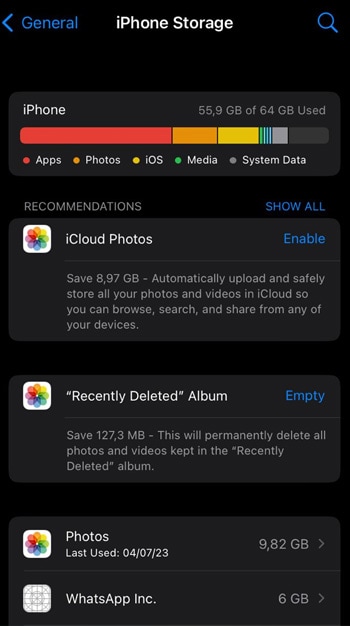 Manage iPhone storage.