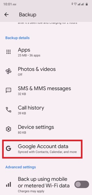 android google backup data