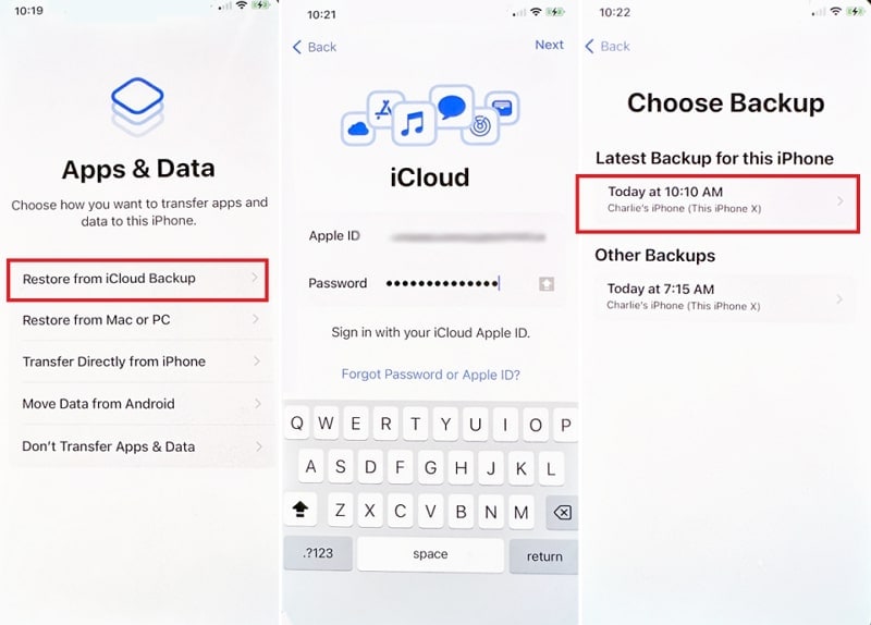 choose the desired icloud backup