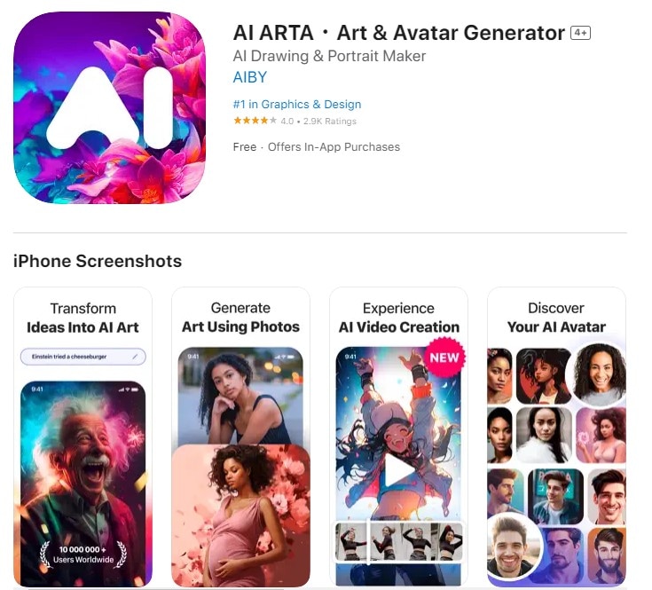 ai arta app store page