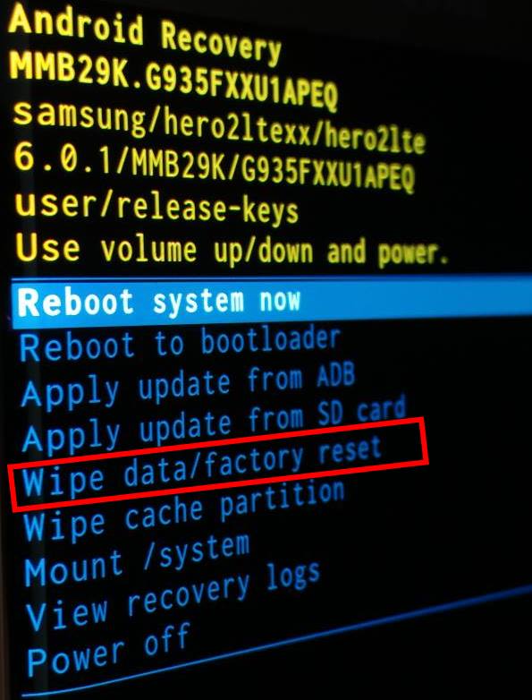 choose wipe data factory reset