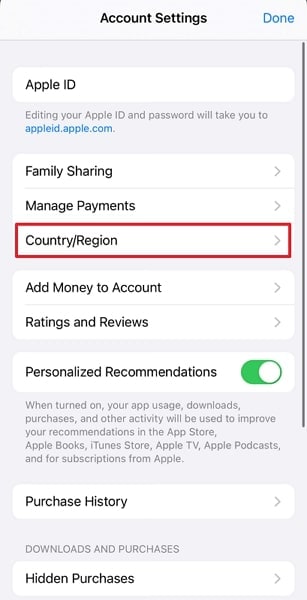 choose country and region option