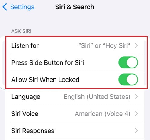 configure siri settings