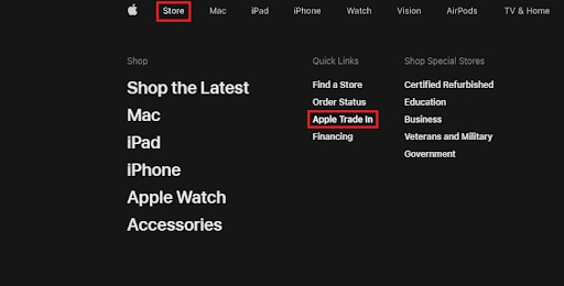 Open the Apple Trade-In option.