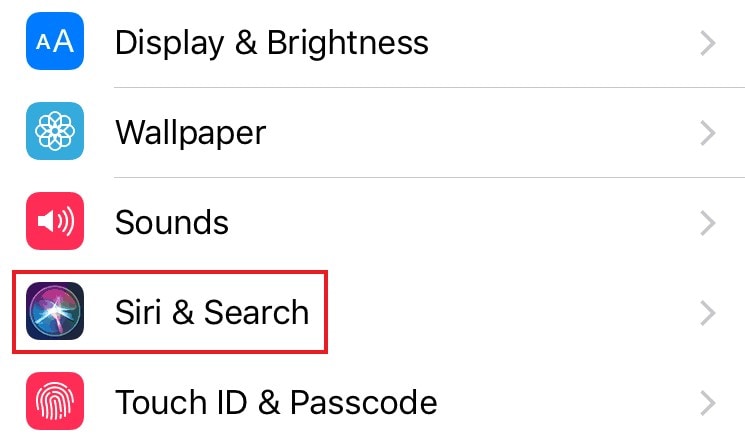 siri and search settings