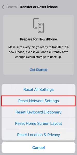 choose reset network settings