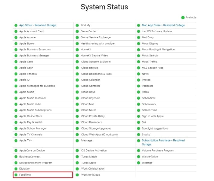 check the facetime server status