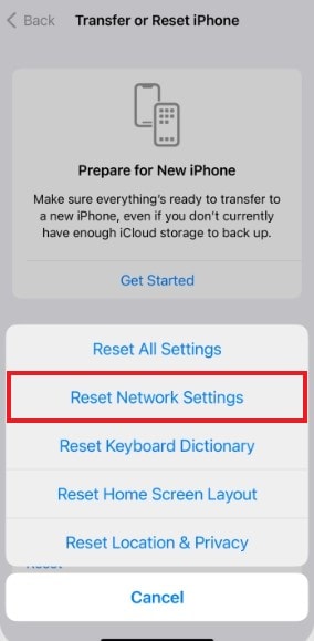 reset iphone network settings