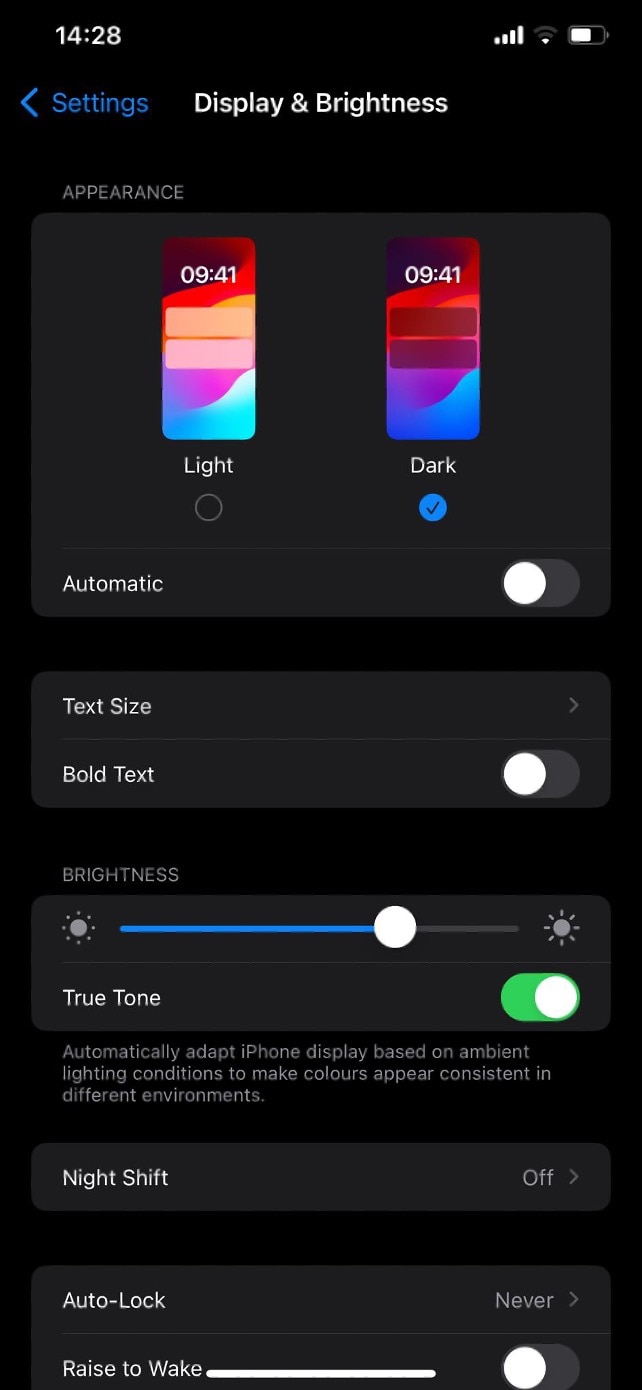 iphone display and brightness menu