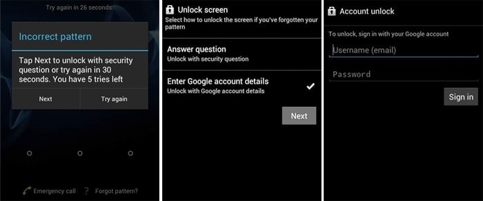 use google account to unlock pattern