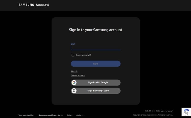 login into samsung account